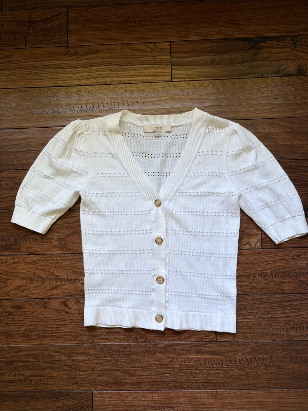 LOFT Pointelle Short-Sleeve Button Cardigan